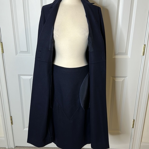 Morgane Le Fay Superfine Merino Wool Navy Coat Blazer & Skirt Set SzL - Picture 3 of 16